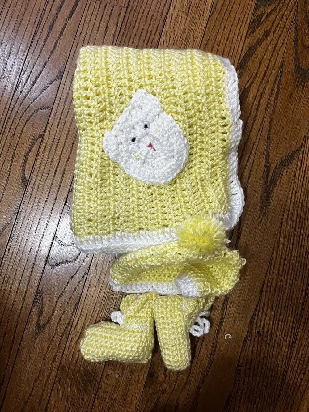 Crochet Baby Set Blanket Hat Booties Infant 0-3m Handmade Shower Gift Yellow